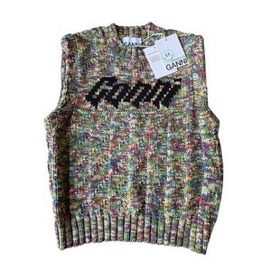 GANNI Space-dyed Intarsia-knit Organic Cotton-blend Vest NWT XS